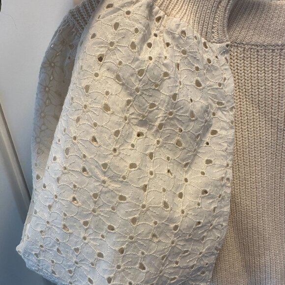 FRNCH Eyelet Sleeved Cream Sweater - Picture 2 of 4
